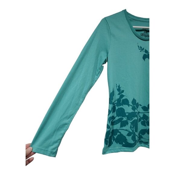 Patagonia Women's Crew-Neck Floral Teal Long-Sleeved Shirt Top Size Small - Picture 3 of 7